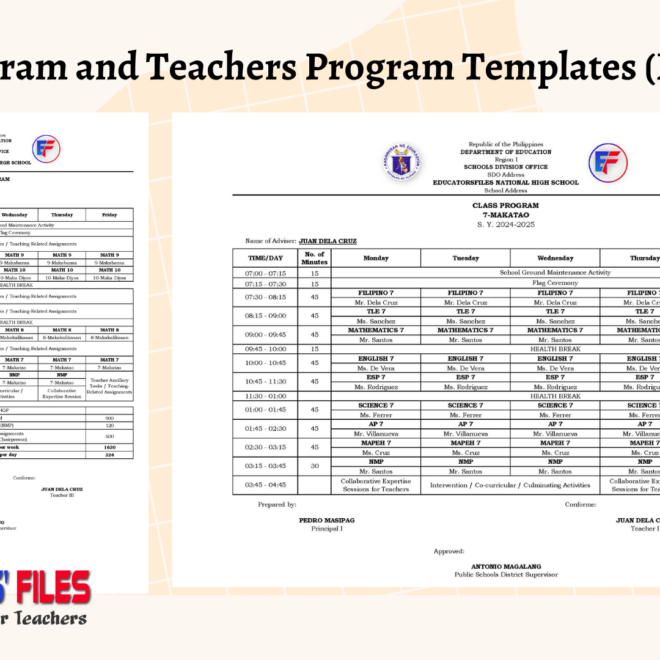 Class Program and Teachers Program Templates (Excel File)