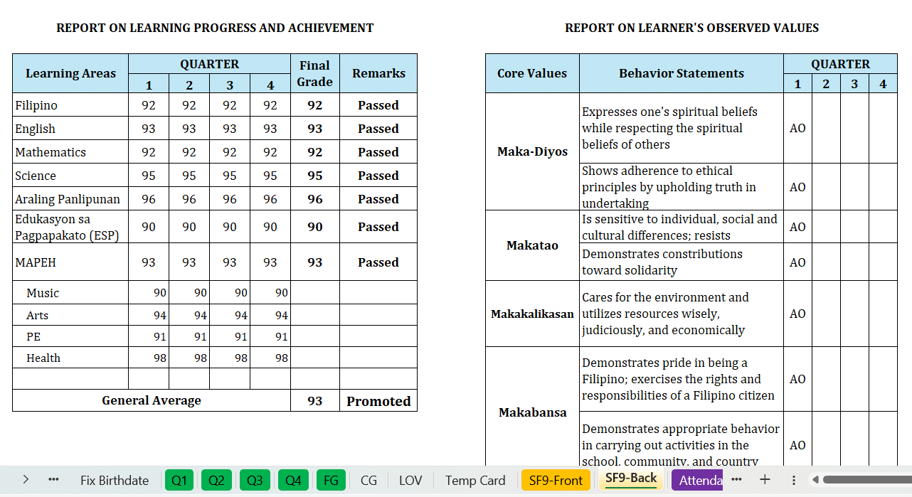 Automated SF9 for Grade 3